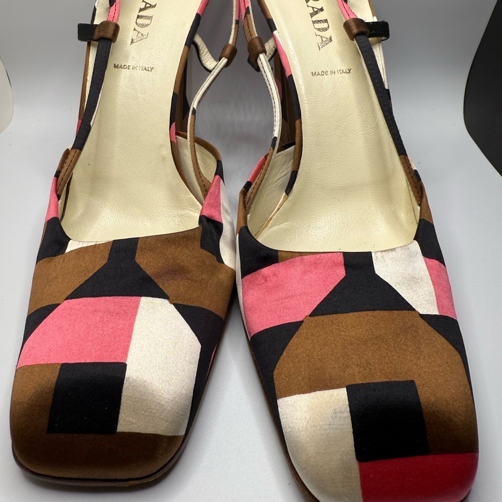 Prada Pink and Brown Geometric Heels
